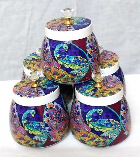 Picture of Peacock designed Metal jars( set of 4 pcs)