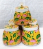 Picture of Yellow theme Lotus Printed Metal jars ( set of 4 pcs)