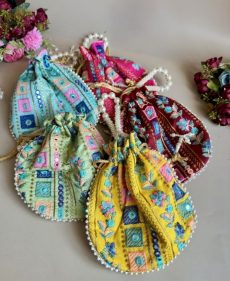 Picture of Embroidered Mirror Work Potili bags (set OF 6)