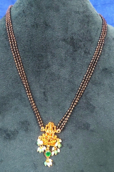 Picture of Black Beads Chain with Lakshmi devi pendent
