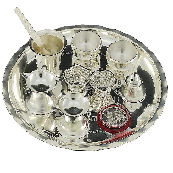 Picture of Pooja thali Set 8 Inch Silver Plate