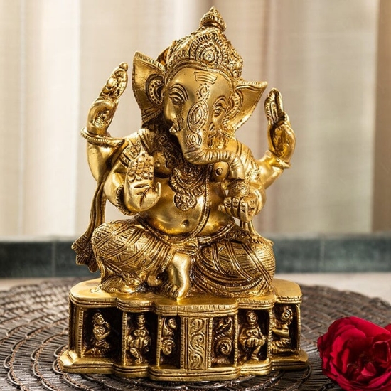 Picture of Vigneshwara / Ganesha Solid Brass Idol ( 2.5 KG approx.) (L: 15 CM, D: 9 CM,  H: 19 cm )