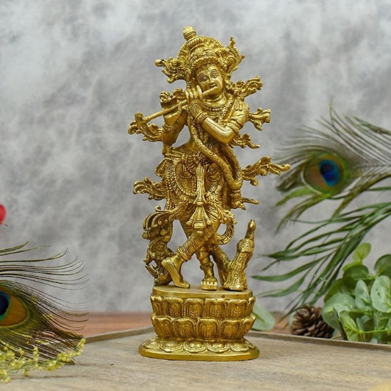 Picture of Beautifully carved solid Brass Krishna Idol (4 KG approx.)(L: 16 CM, D: 6 CM, H: 32 CM)