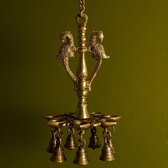Picture of Antique Brass Parrot hanging diya ( 1560 gr approx)(13* 20 cm approx)
